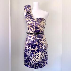 Sequin Hearts Purple & Cream One Shoulder Mini Dress